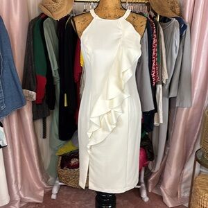 NWT Vince Camuto Ivory Cascade Ruffle Sheath Dress Sz 6